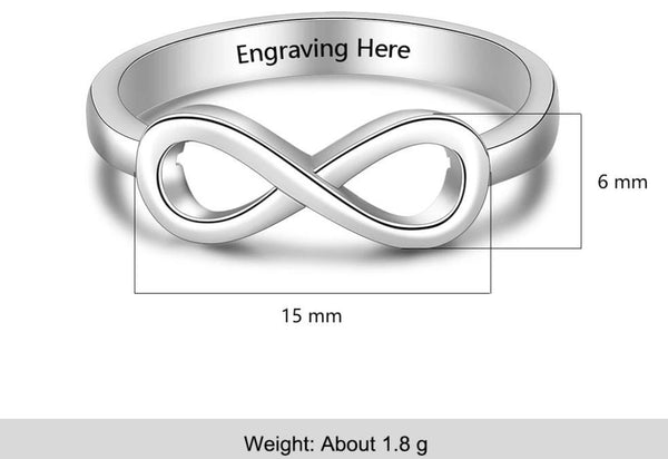 Personalized infinity 925 sterling silver womens ring
