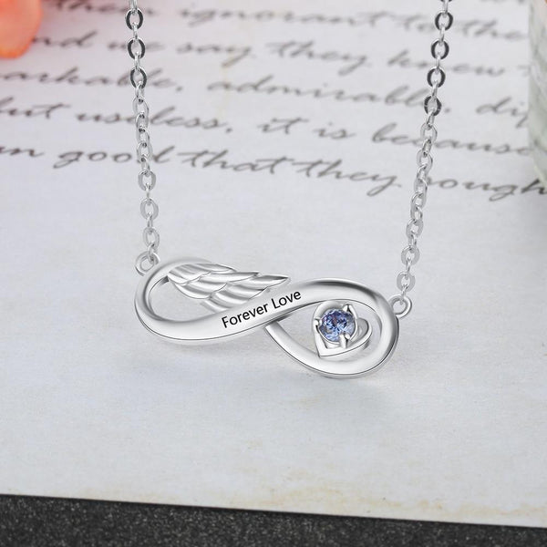 Personalized infinity angel wing necklace