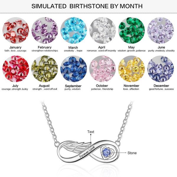 Wing personalized birthstones infinity necklace