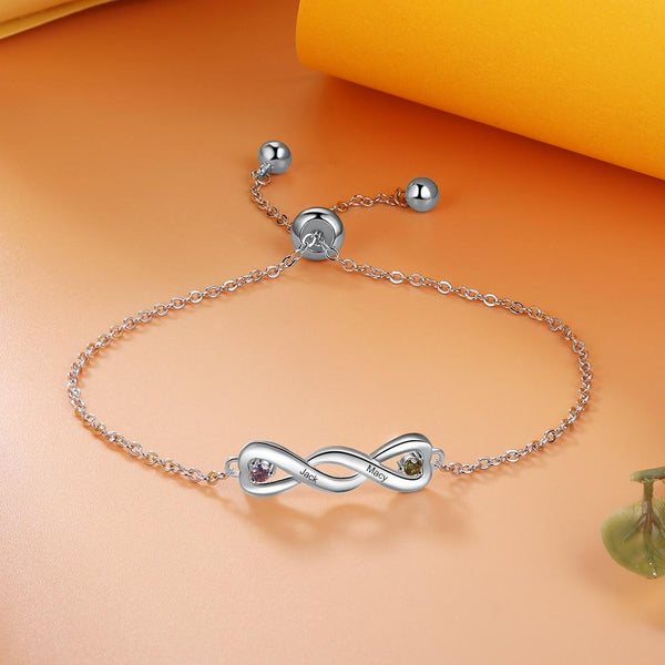 Personalized birthstones infinity womens bracelet