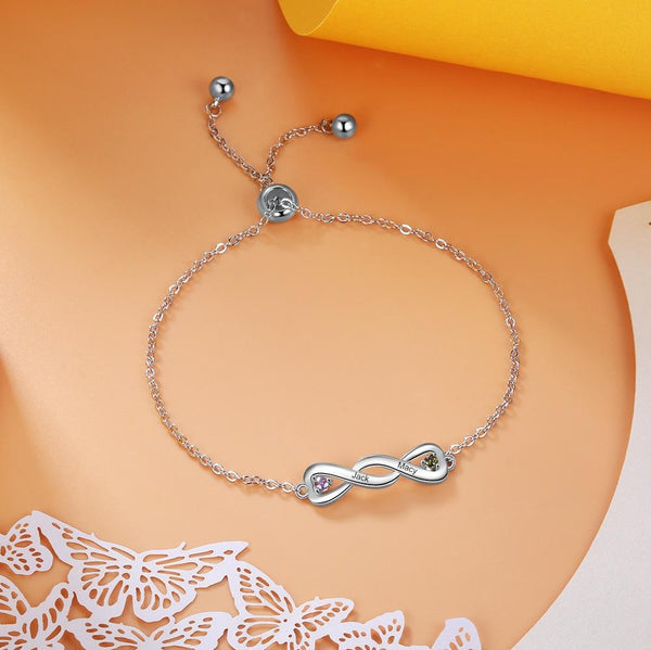 Personalized birthstones infinity womens bracelet