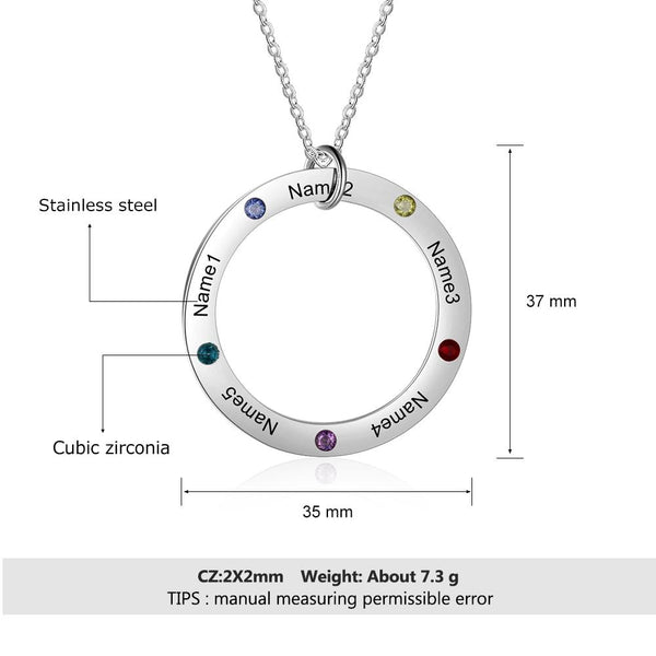 Personalized 5 names and birthstones womens necklace