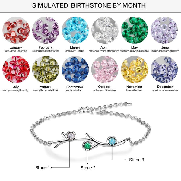 Personalized tree birthstones womens bracelet