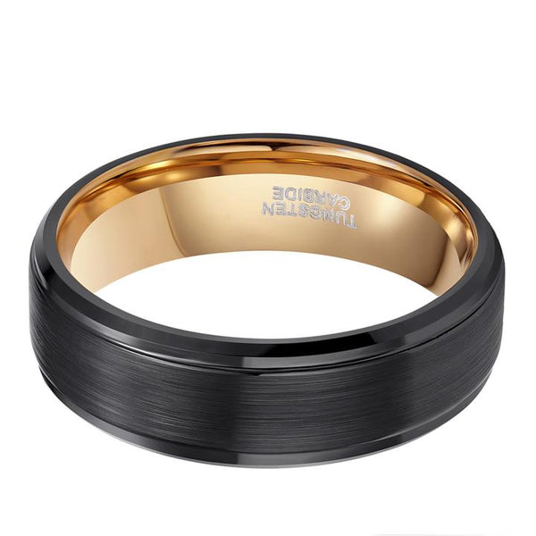 Mens Promise Rings - Black Gold Plated Tungsten Mens Rings