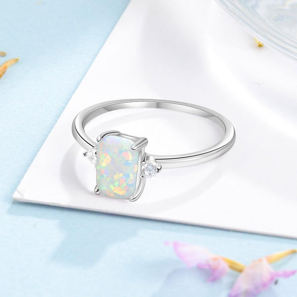 Promise rings for her - white opal silver ring