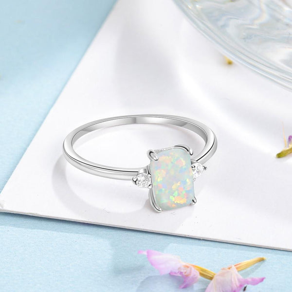 Promise rings for her - white opal silver ring