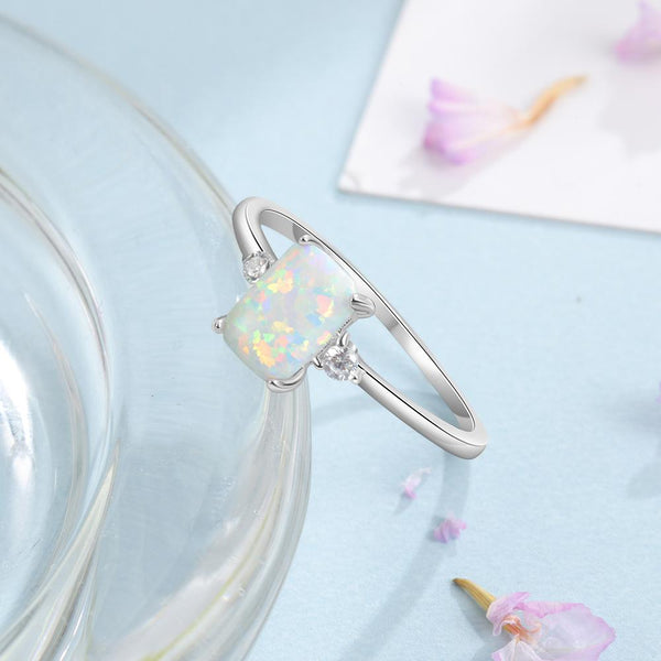 Promise rings for her - white opal silver ring