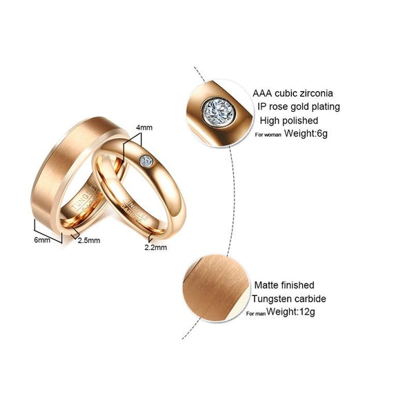 Rose Gold Tungsten Couples Rings