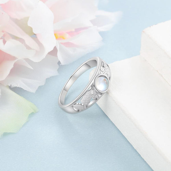 Moonstone ring - moonstone and leaf ring for women