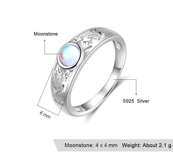 Moonstone ring - moonstone and leaf ring for women