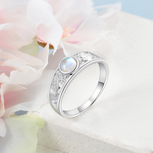 Moonstone ring - moonstone and leaf ring for women
