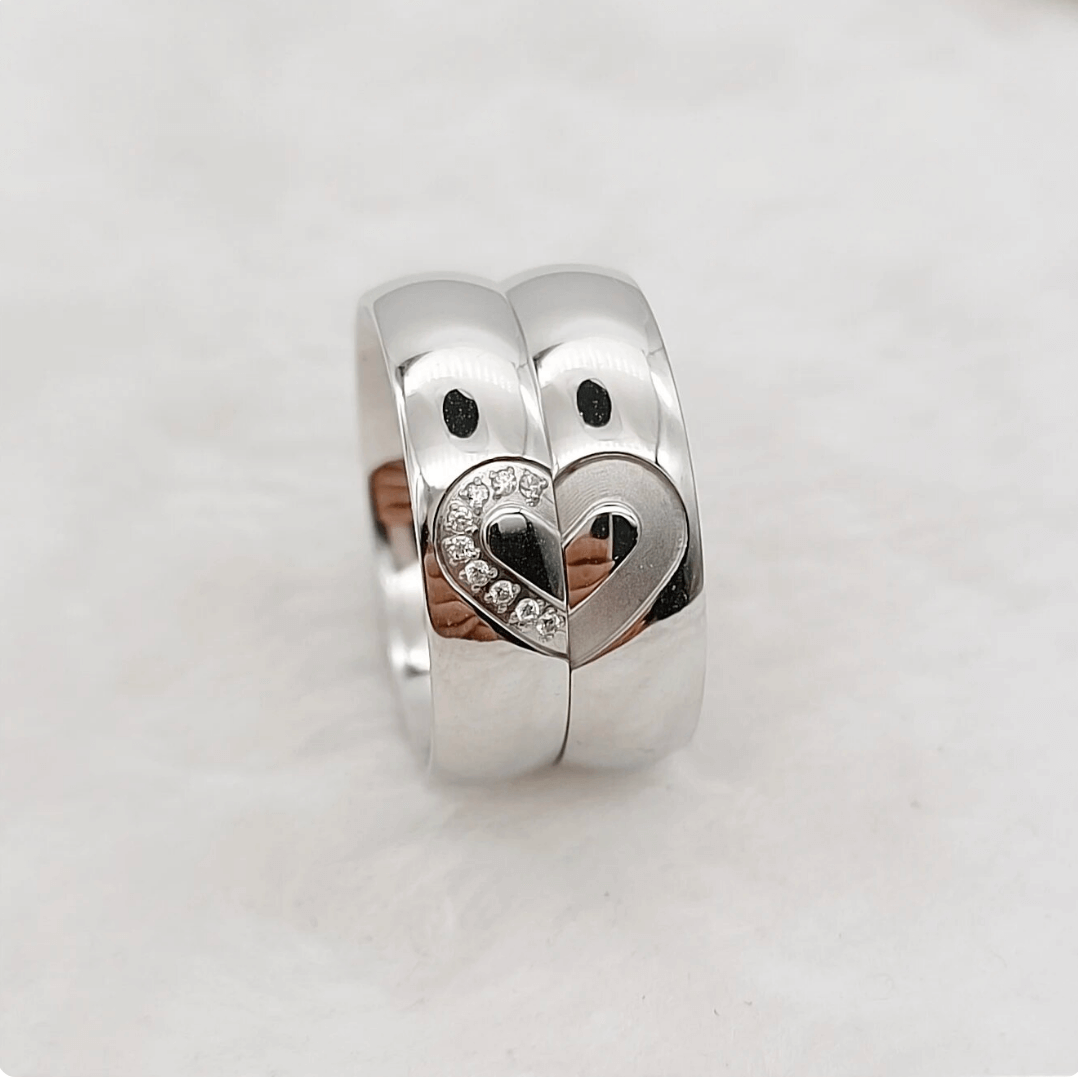 6mm Silver Dome Heart Shape Titanium Couples Rings (2pc/Set)