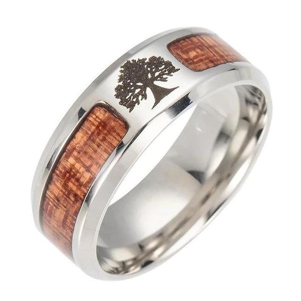 8mm Tree Of Life Wood Men's Ring