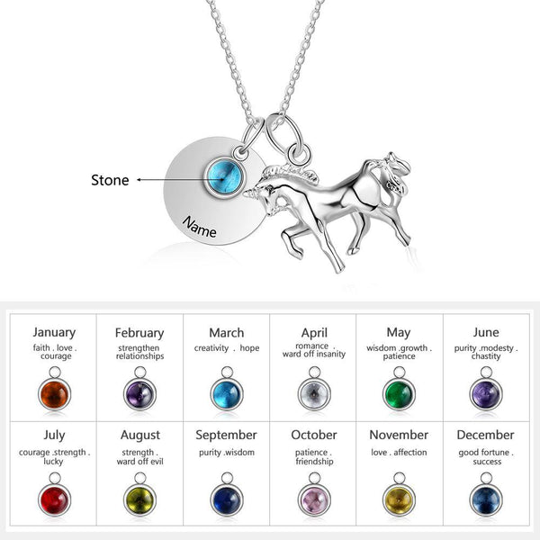 Unicorn Horse Personalized Name & Birthstone Necklace