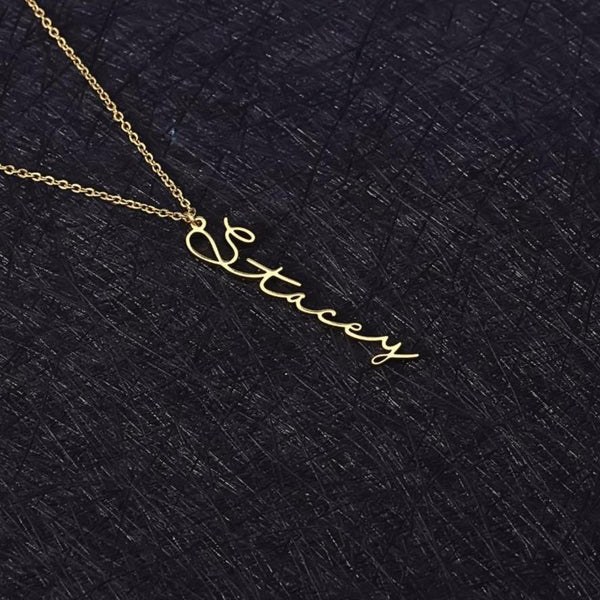 Vertical handwriting personalized name necklace