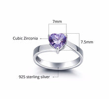 1 Heart Birthstone + 3 Engravings 925 Sterling Silver - Promise Rings