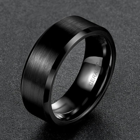 Mens black rings - 8mm Black ceramic mens rings with custom engraving