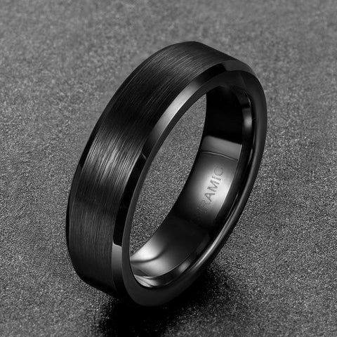 Mens black promise rings - 6mm Black ceramic mens rings with custom engraving