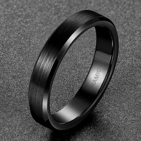 Mens black engagement rings - 4mm Black ceramic mens rings with custom engraving