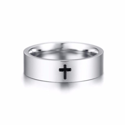 Christian rings - silver stainless steel mens bible crucifixion  cross ring