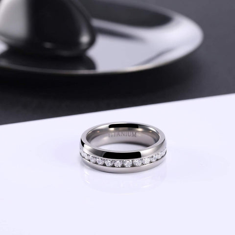 Promise rings for couples - Polished silver titanium womens and mens rings