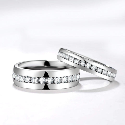 Matching couples rings - cubic zirconia silver titanium couples rings