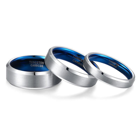mens promise rings - silver and blue tungsten mens ring with custom engraving