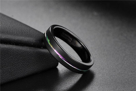 Promise rings for men - Rainbow & black Tungsten mens ring