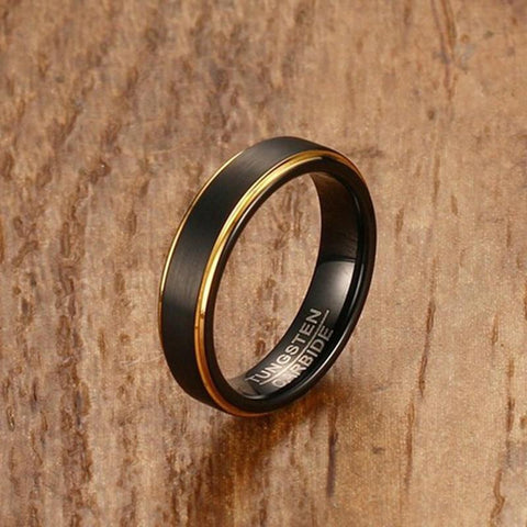 Rings for him - 5mm Black and gold Tungsten mens ring