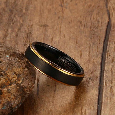 Promise rings for him - 5mm Black and gold Tungsten mens ring