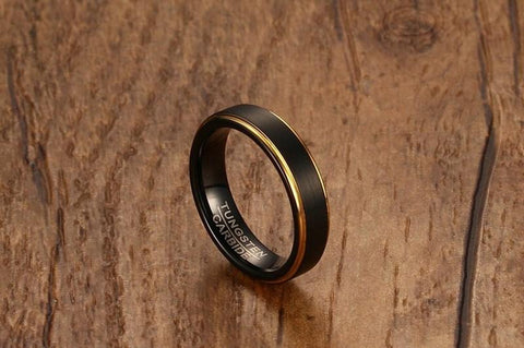 Wedding rings for him - 5mm Black and gold Tungsten mens ring