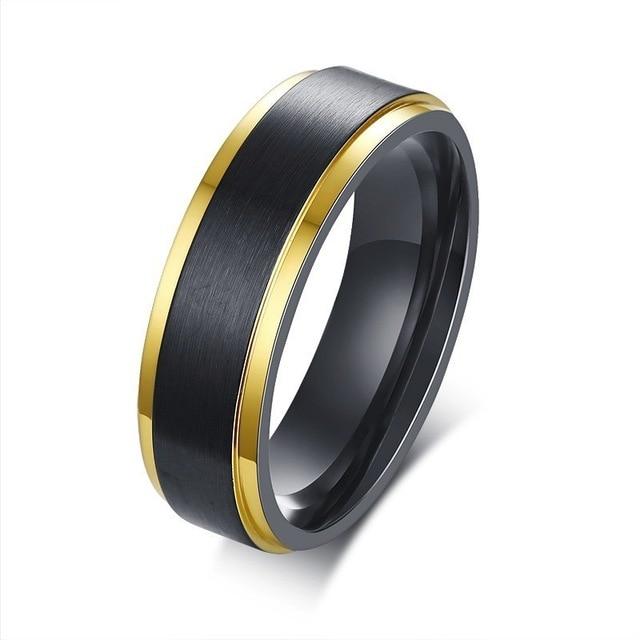 6mm Black & Golden Edges Stainless Steel Unisex Ring - Promise Rings