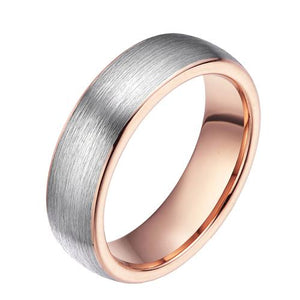 6mm Domed Brushed Rose Gold & Silver Tungsten Unisex Ring - Free World ...