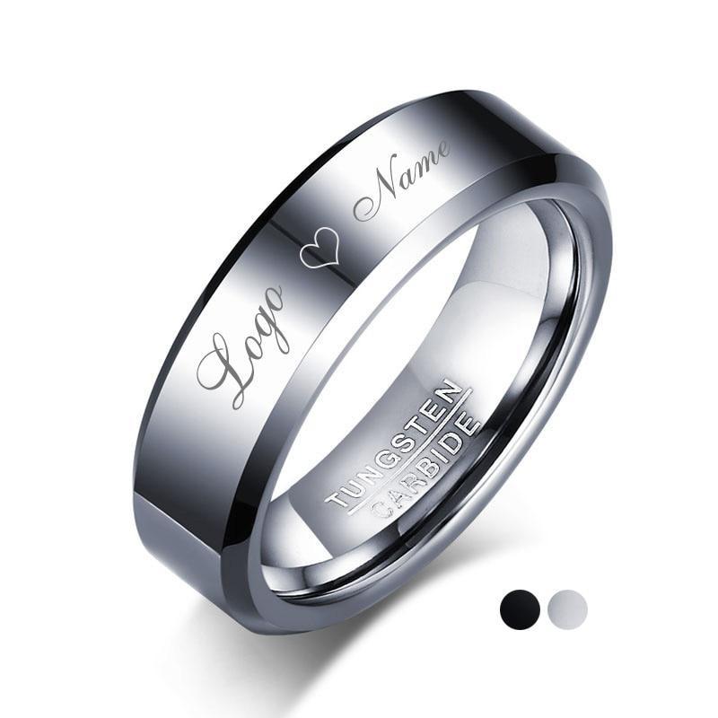 6mm Personalized Polished Silver Tungsten Unisex Ring (2 colors) - 1 ...