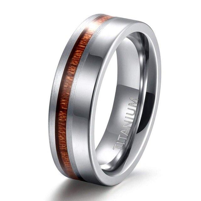 6mm Polished & Matte Nature Wood Inlay Silver Mens Ring - Promise Rings