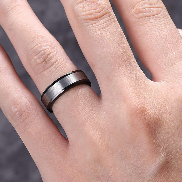 6mm Silver & Black Mens Ring Gift For Him