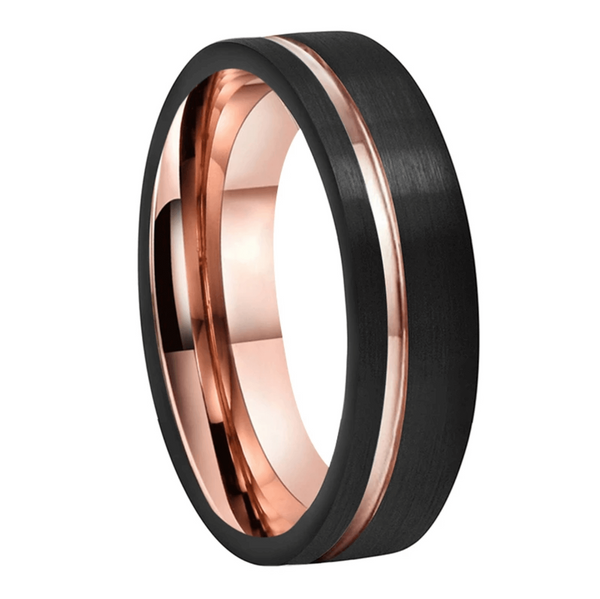 6mm Rose Gold Black Tungsten Mens Ring