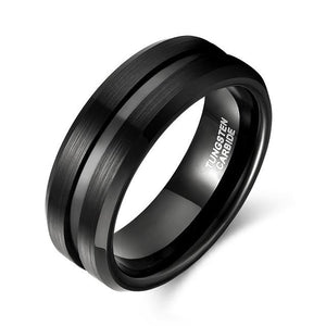 8mm Jet Black Brushed Tungsten Mens Ring - Promise Rings