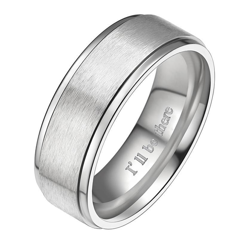 8mm I'll Be There Silver Titanium Mens Ring - Promise Rings