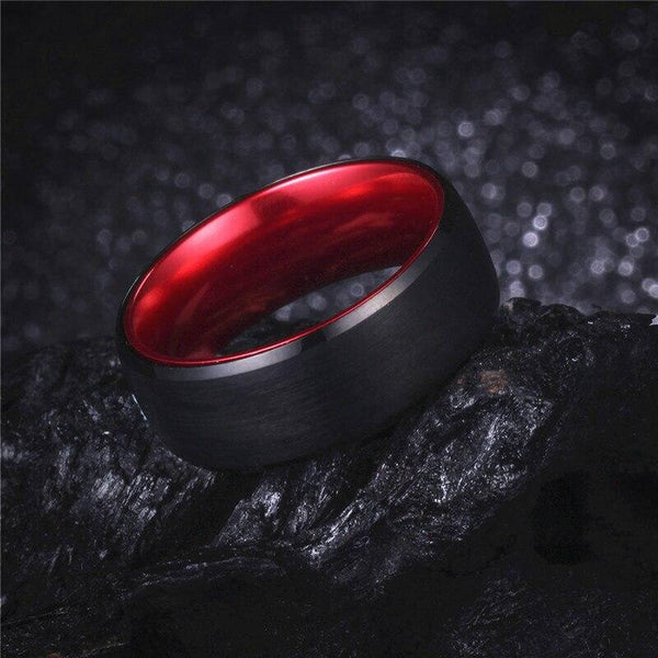 Red and black Tungsten mens ring