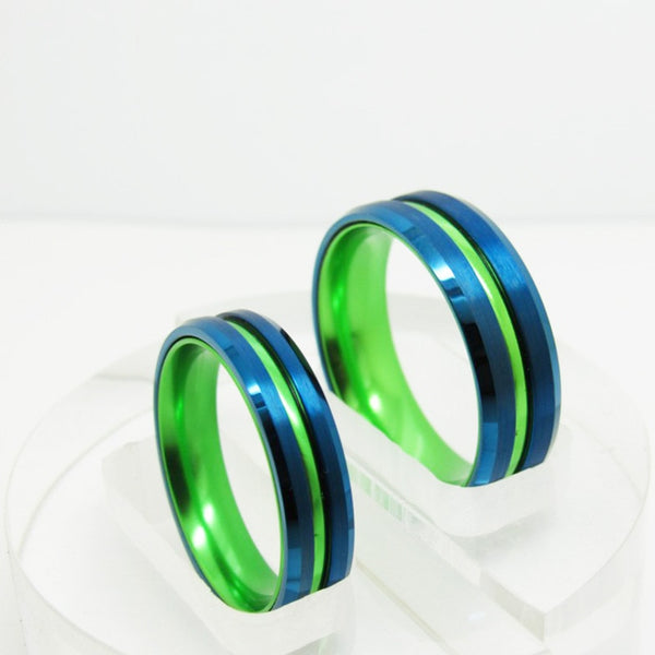 Blue & Green Tungsten Couples Rings