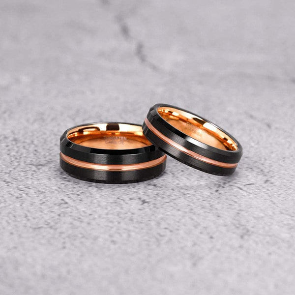 Rose Gold and Black Tungsten Rings