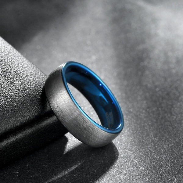 custom mens rings - blue tungsten ring