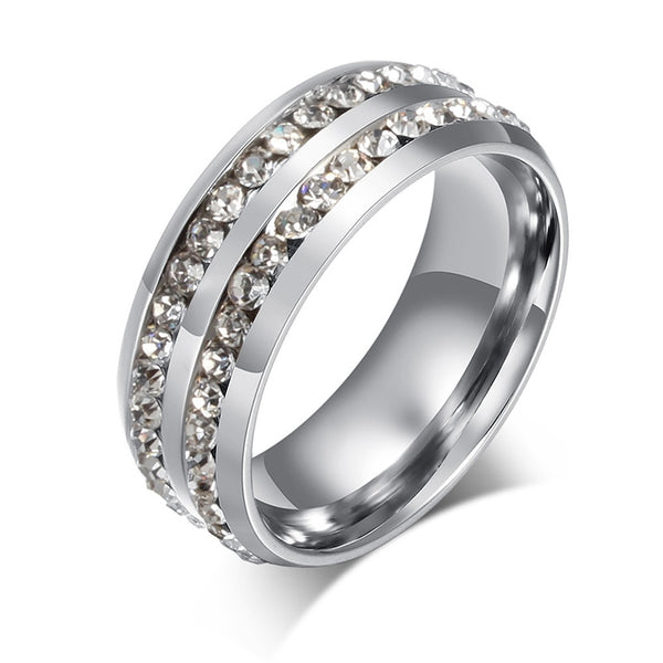 8mm Silver Cubic Zirconias Diamond Unisex Rings