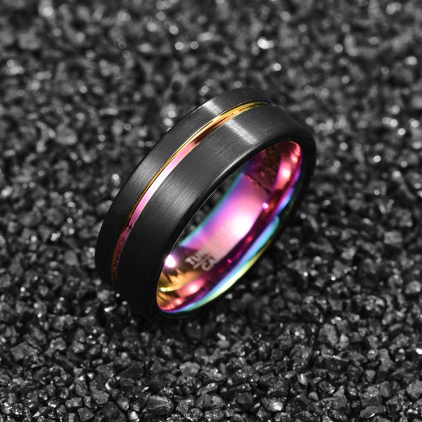 8mm Multicolor & Black Tungsten Men's Ring