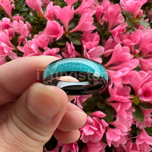 Turquoise Black Tungsten Unisex Ring