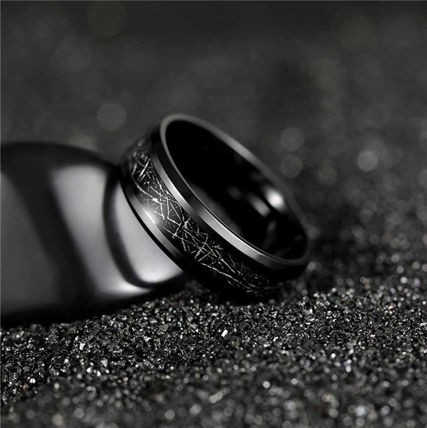 8mm Black Titanium Rings Beveled Edges Unisex Ring