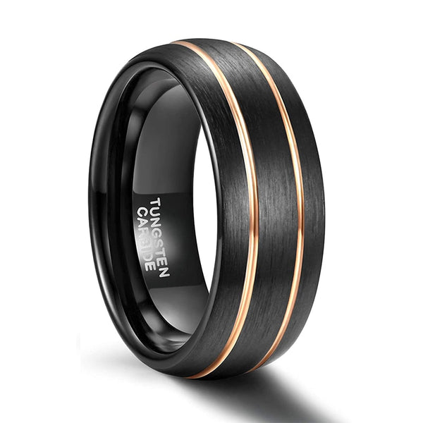 Personalized black and gold tungsten mens ring