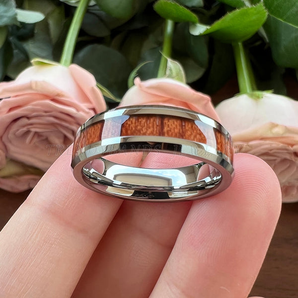 8mm Hawaiian Koa Wood Tungsten Mens Ring