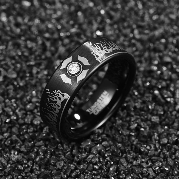 Fire Flames Fireman Tungsten Black Ring